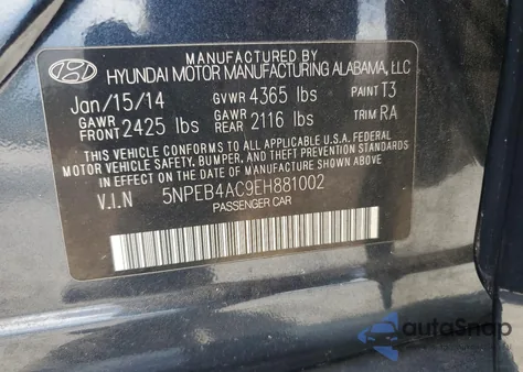 2014 Hyundai Sonata Gls из США, поврежденный, VIN 5NPEB4AC9EH881002